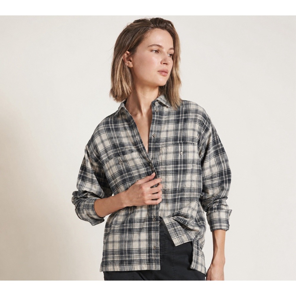 Rowan Dallas Oversized Plaid Shirt Womens S Cotton Gauze Black Cream